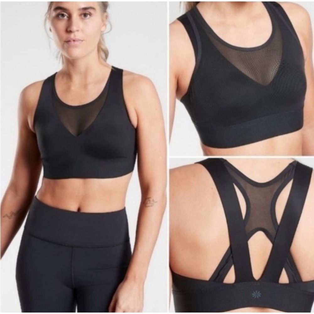 New Athleta Bra XS Reversible‎ Mesh Eclipse Black Yoga Barre Pilates Workout NWT